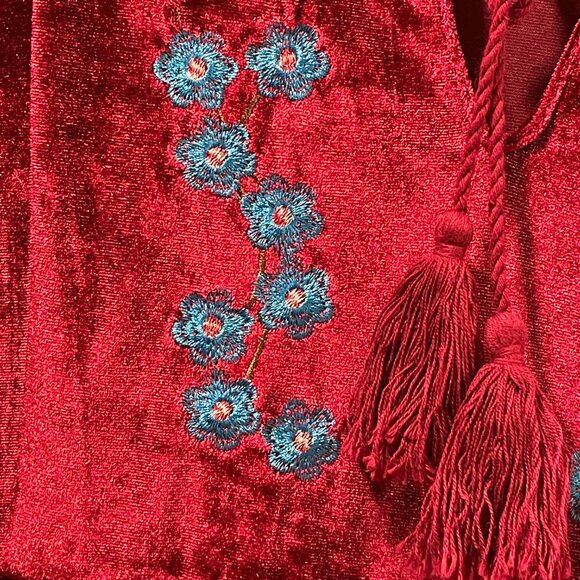 (NEW) ASA FASHION Velvet Embroidered Lantern Sleeve Boho Mini, Deep Red - XXL - Picture 5 of 11